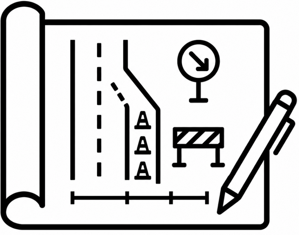 Verkehrszeichenplans nach RSA 21 mit Straßenführung und Verkehrszeichen